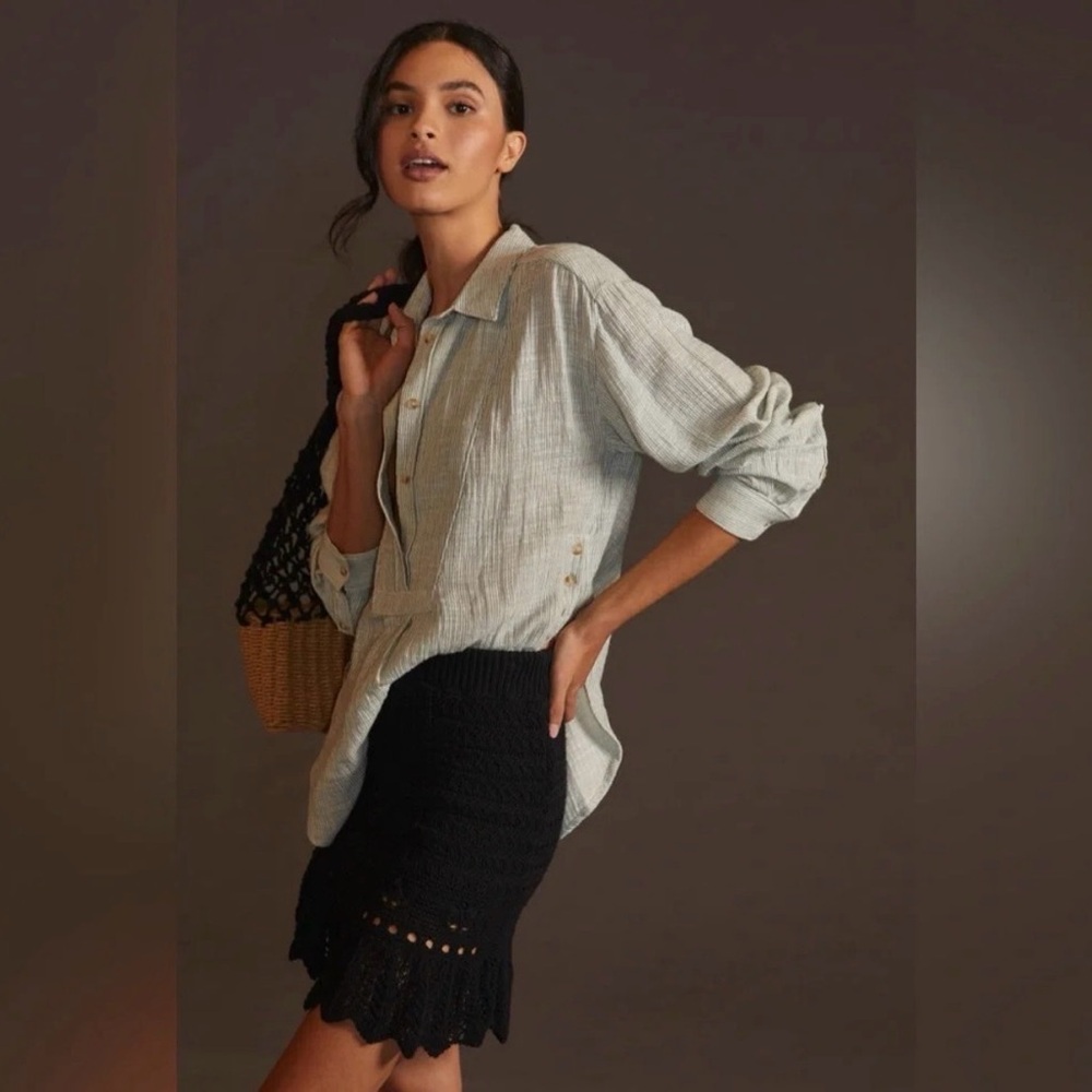 🤍 Anthropologie Striped Gauze Popover Tunic | High-Low | L - Picture 2 of 7